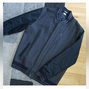 NIKE Bomber Jacket Gray Black Wool Destroyer Classic Vintage